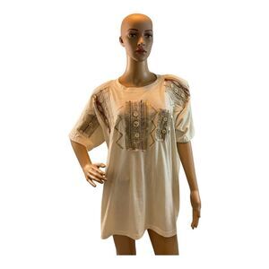 Roman Art Done By Hand Women’s Vintage Beige Top T- Shirt Size One Size.